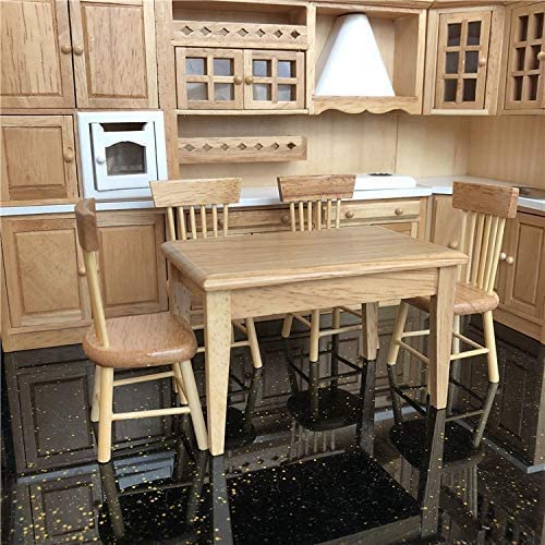 Miniature Dining Table & Chair Set for Dollhouse 1 12 Scale Wooden Furniture Model 5pcs House Mini Decoration Accessories DIY Hobby Gift (Wood)