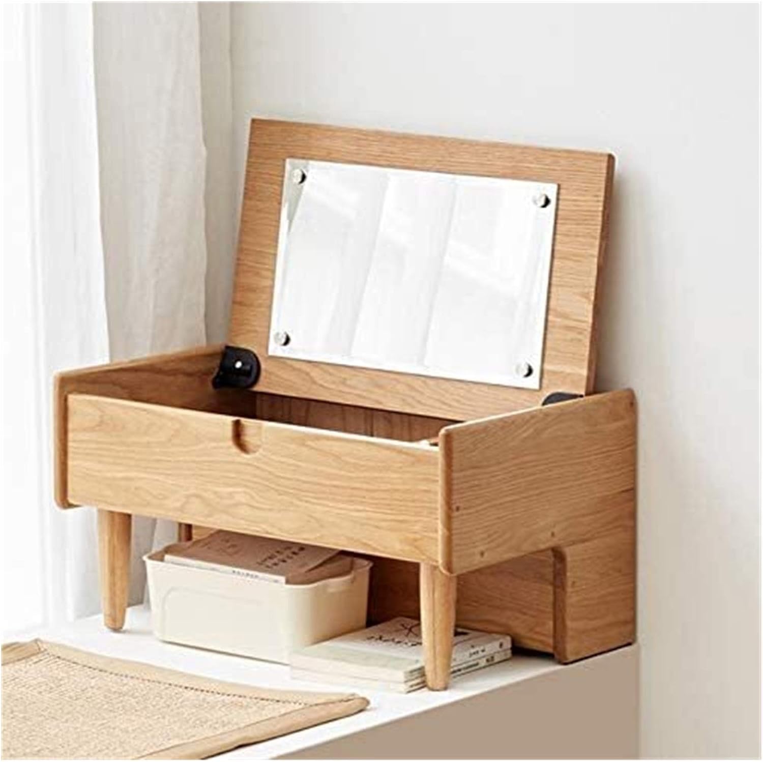 Luxury Dressing Vanity Table w/Stool for Bedroom, Makeup Vanity Wood Mini Bay Window Dressing Table Modern Minimalist Small Apartment Dressing Table