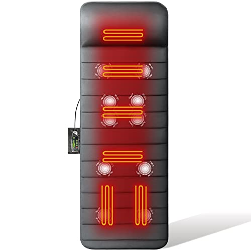 Mynt Vibration Massage Mat, Electric Full Body Massage Pad with Adjustable Position Pillow 10 Vibrating Motors & 6 Heating Pads for Neck Back Leg Muscle Pain Relaxation