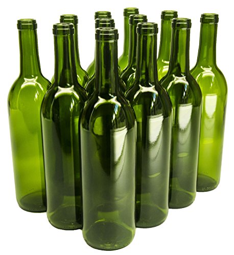 North Mountain Supply - W5CG 750ml Glass Bordeaux Wine Bottle Flat-Bottomed Cork Finish - Case of 12 - Champagne Green