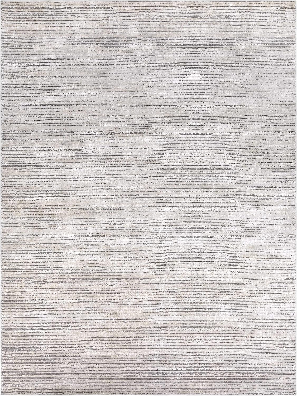 Hauteloom Neutral Collection Yemassee Living Room, Bedroom Area Rug - Modern Bohemian Boho Striped - Gray, Beige, Ivory - 5'3