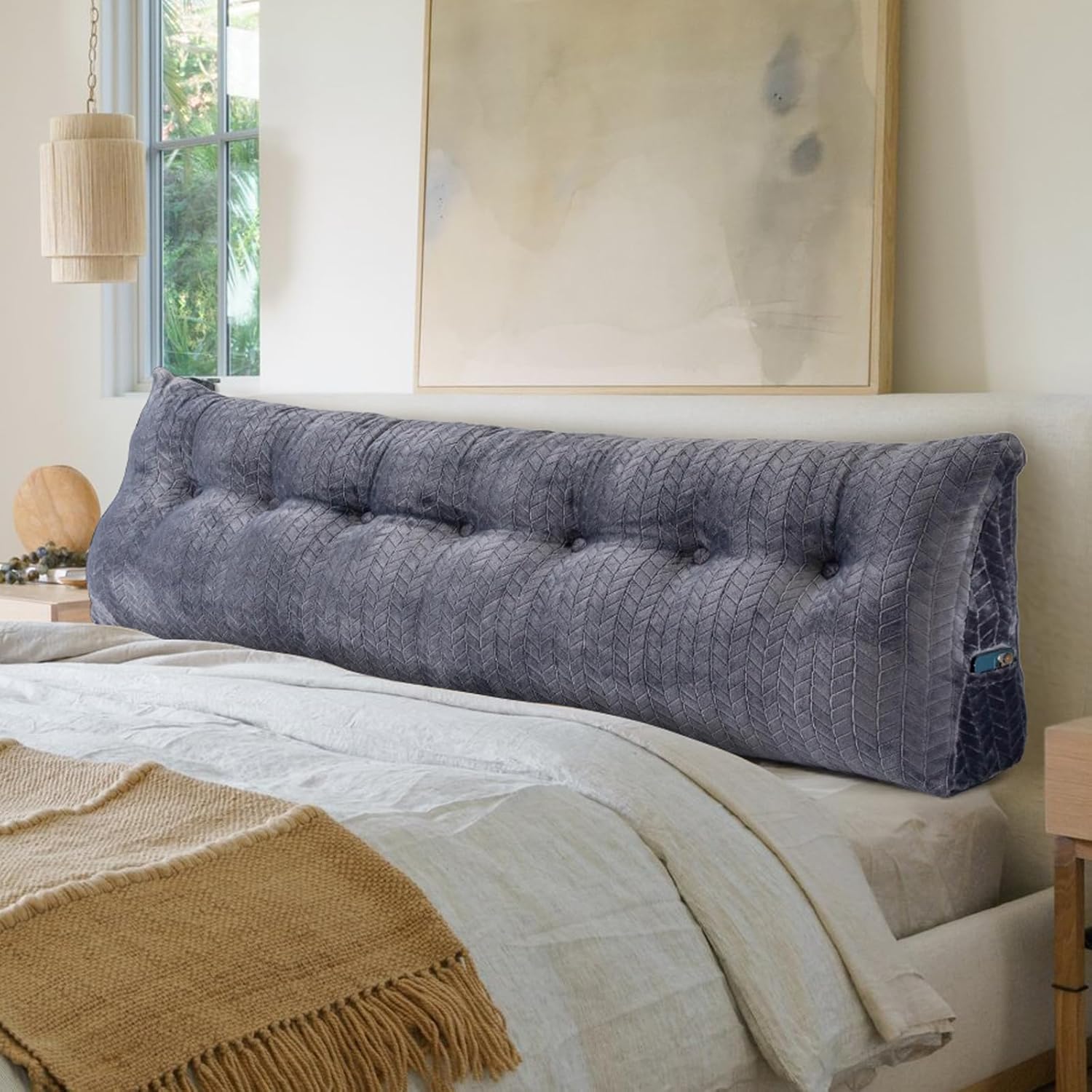 Large Triangular Wedge Headboard Pillow Large Bolster Headboard Back Support Backrest Positioning Reading Pillow for Sitting with Removable Cover