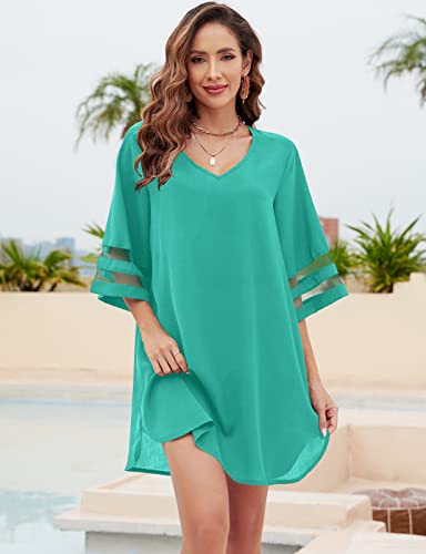 SimpleFun Women's Swimsuit Coverup Bathing Suit Cover Ups V Neck Summer Bikini Casual Loose Beach Dress
