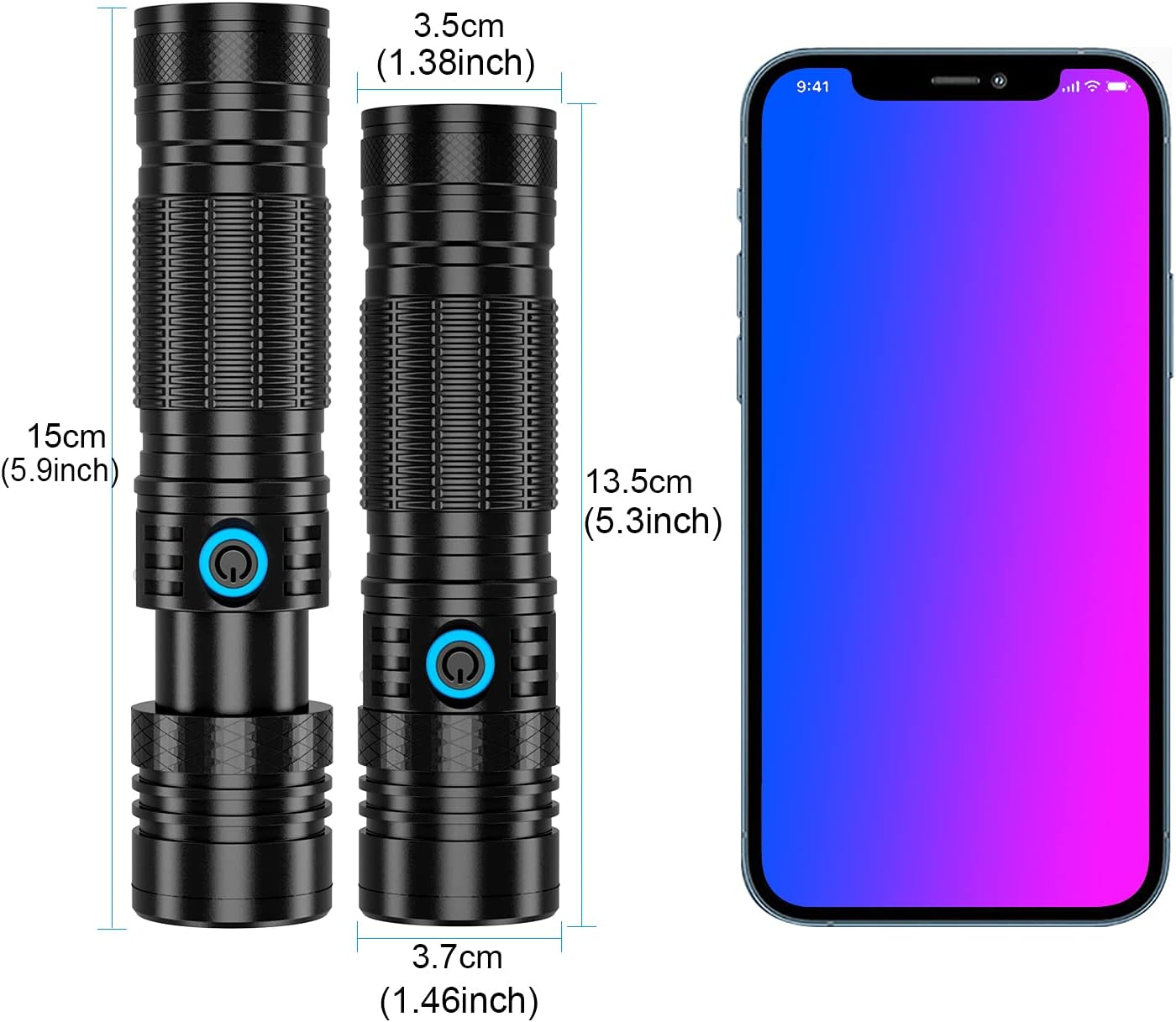 XHP50.2 Rechargeable LED Flashlight, 1200 Lumens, 5000mAh Battery, USB Rechargeable, Waterproof, Handheld, Tactical, 4 Modes