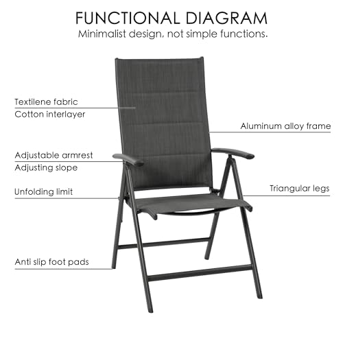 Kozyard Coolmen 2-Pack Outdoor Patio Dining Chair Set - Breathable Textilene Padded, Foldable Deck Chairs for Outdoor Patio (Brown)