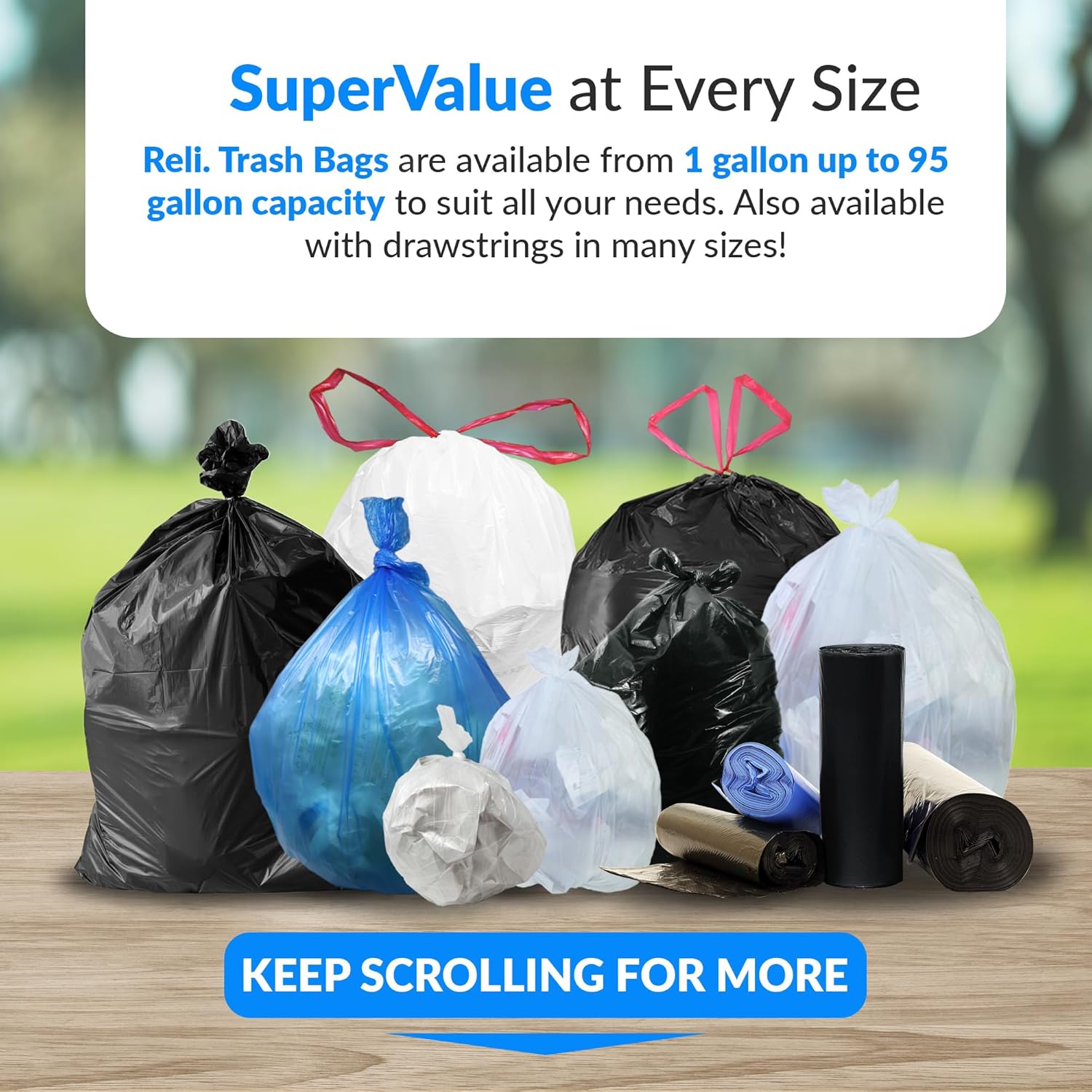 Reli. SuperValue 40-45 Gallon Trash Bags | 250 Count | Made in USA | Heavy Duty | Bulk | Clear Multi-Use Garbage Bags