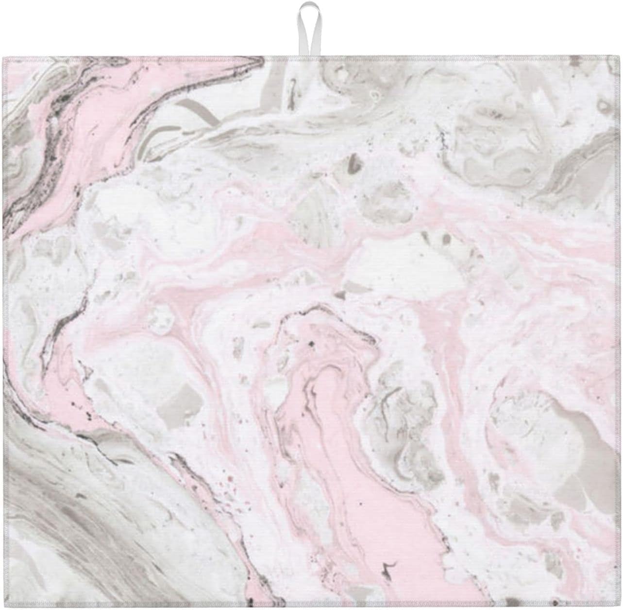 Dish Drying Mat For Kitchen Counter 16x18 Inch, Pink Gray Abstract Marble Dish Mat, Absorbent Reversible Quick Dry Drying Pad Heat Resistant Non-Slip Dish Drainer Mats For Countertop