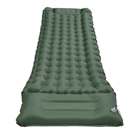 Self-Inflating Sleeping Mats for Camping, Camping Sleeping Pad for Camping, Ultralight Camping Mat with Pillow Built-in Foot Pump Inflatable Sleeping Pads Compact for Camping, Backpacking( Army Green)