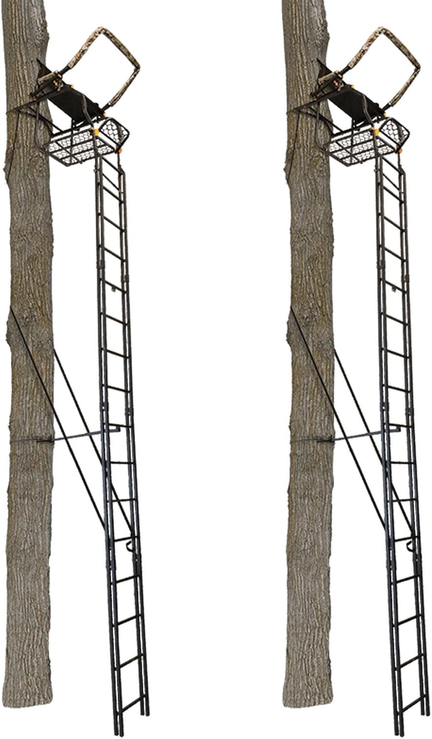 Muddy The Skybox Deluxe 20-Foot Tall 1 Person Hunting Deer Ladder Tree Stand with Flip-Up Adjustable Shooting Rail and Flex-Tek Seat, Black (2 Pack)
