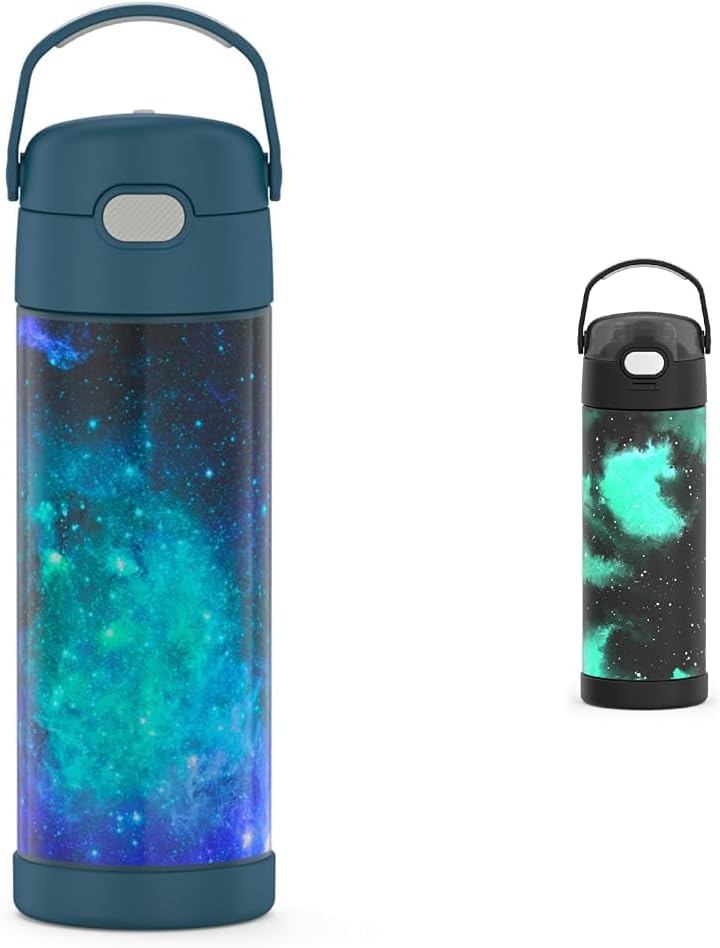 THERMOS FUNTAINER 16 Ounce Galaxy Teal and Galaxy Green Stainless Steel Vacuum Insulated Water Bottles with Spout Lid
