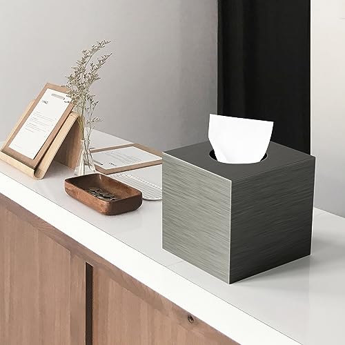Luxspire Resin Paper Tissue Box Cover Holder, Square Facial Tissue Case, Pumping paper Roll Toilet Paper Holder Napkin Dispenser for Office Bedroom Car Bathroom Vanity Accessories Decor - Silver Gray