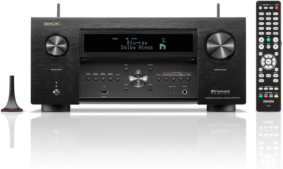 Denon AVR-A1H 15.4-Ch Receiver (150W X 15) - 4K/120 and 8K Home Theater Receiver (2022), Wireless Streaming via Bluetooth, Wi-Fi & HEOS Multi-Room, Dolby Atmos, DTS:X Pro, IMAX Enhanced & Auro 3D
