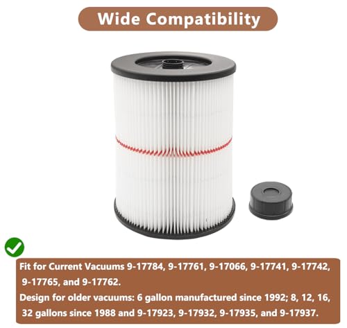 MZY LLC 17816 Filter for Craftsman Shop Vac Filter 9-17816 Wet/Dry Air Filter Replacement Part fit 5 6 8 12 16 32 Gallon & Larger Vacuum Cleaner, 2 Pack