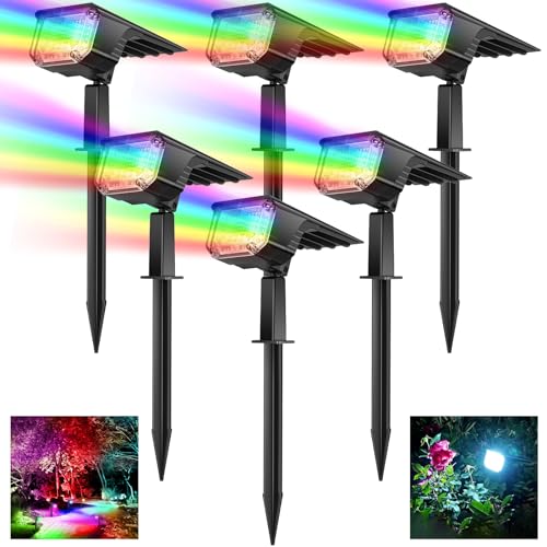 Solar Color Changing Spot Lights Outdoor 4 Pack, 9 Multicolored Modes, IP65 Waterproof USB & Solar Powered Landscape Spotlight, 45 LEDs Bright Garden Lighting, Uplight for Tree, Yard, Outside