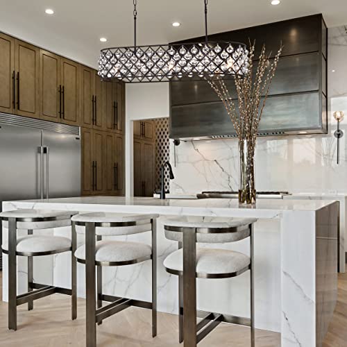 Edvivi Crystal Drum Pendant Chandelier, 3 Lights Glam Lighting Fixture with Oil Rubbed Bronze Finish, Crystal Spheres, Living, Dining, Kitchen