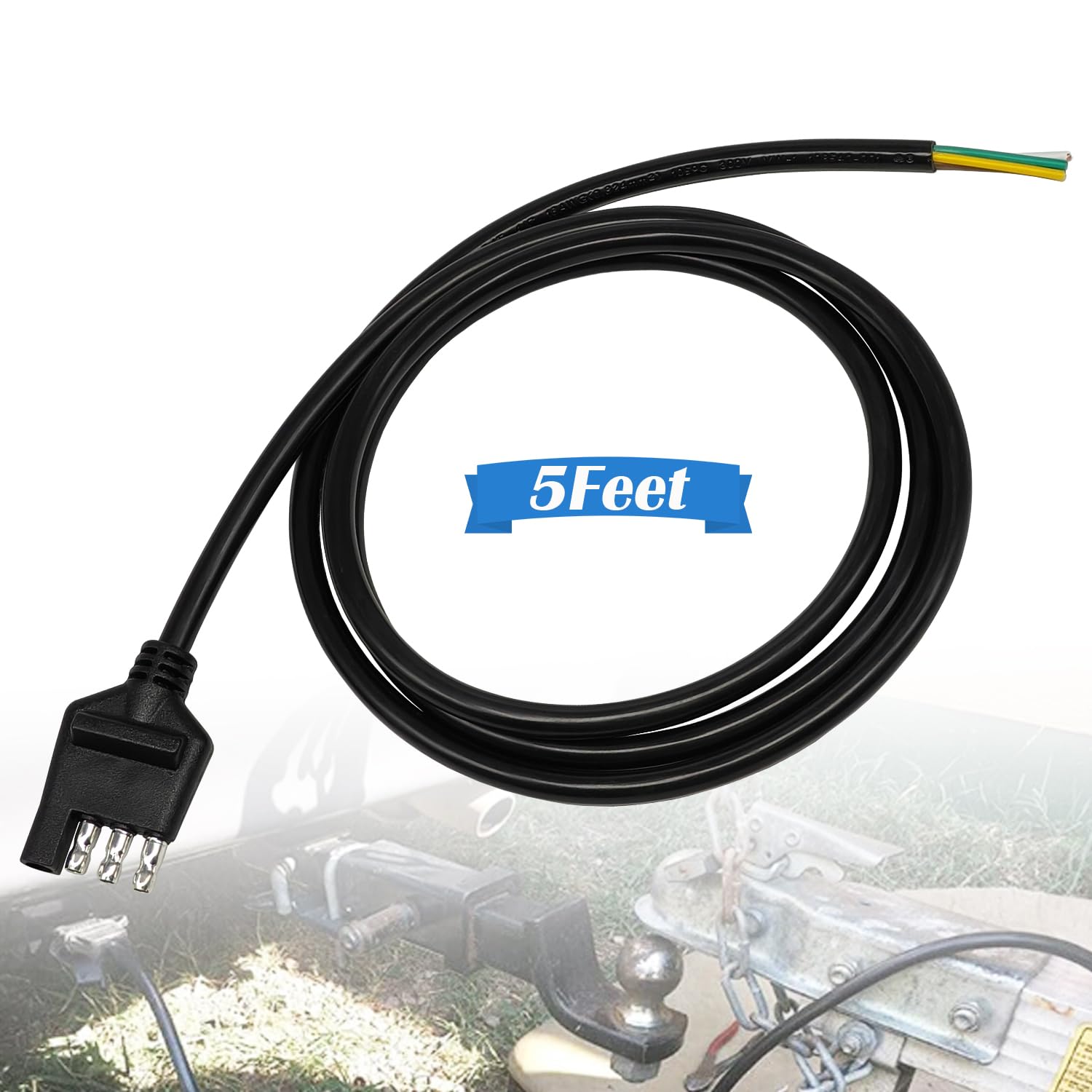 4 Pin Trailer Connector 5FT 18AWG Trailer Wiring Harness 4 Way Heavy Duty Jacketed Extension Cable 4 Way Trailer Plug Kit