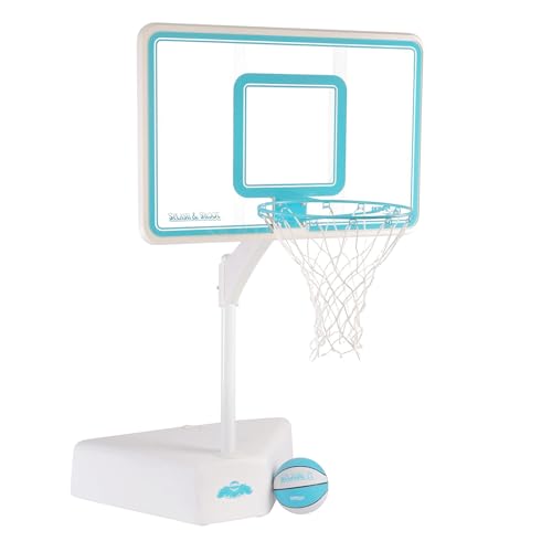 Dunn-Rite Splash & Shoot Outdoor Adjustable Height Swimming Pool Basketball Hoop w/Ball, Base, & 18 Inch Stainless Steel Rim for Adults & Kids, Choose Clear or White (Clear Xtreme Blue)