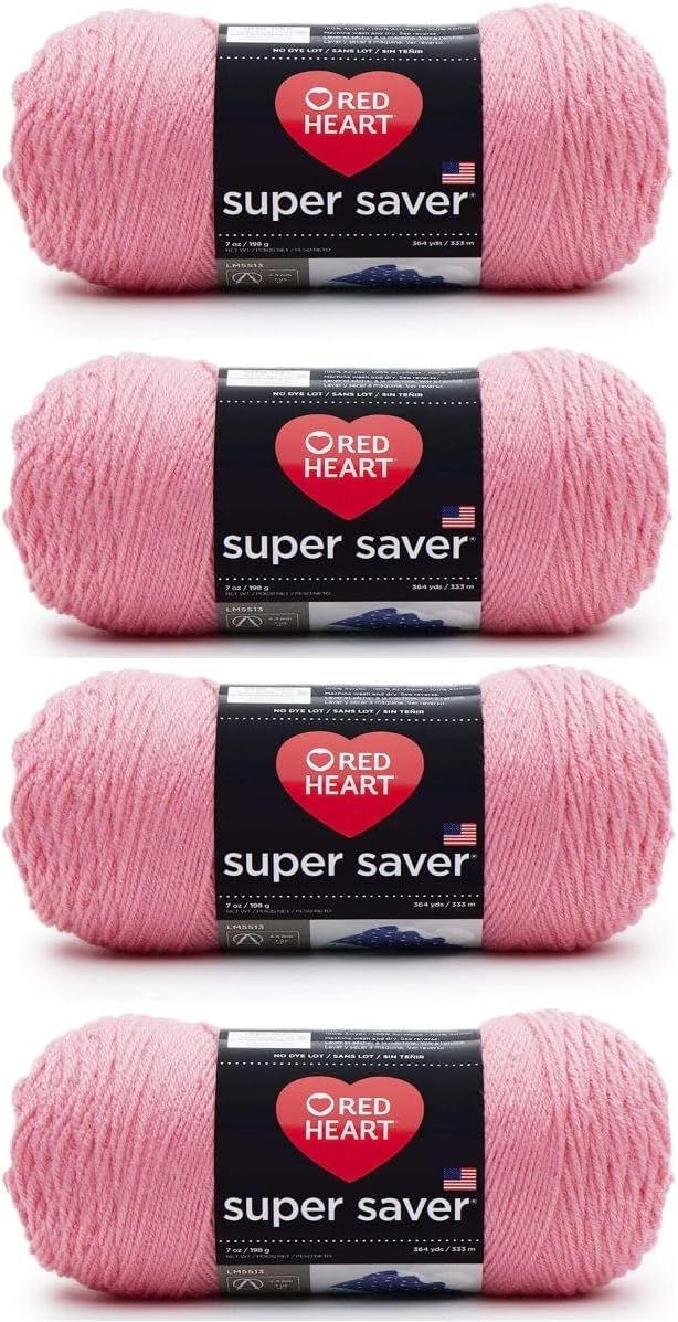 Bulk Buy - Red Heart Super Saver Perfect Pink Yarn - 4 Pack of 198g/7oz - Acrylic - 4 Medium (Worsted) - 364 Yards - Knitting/Crochet