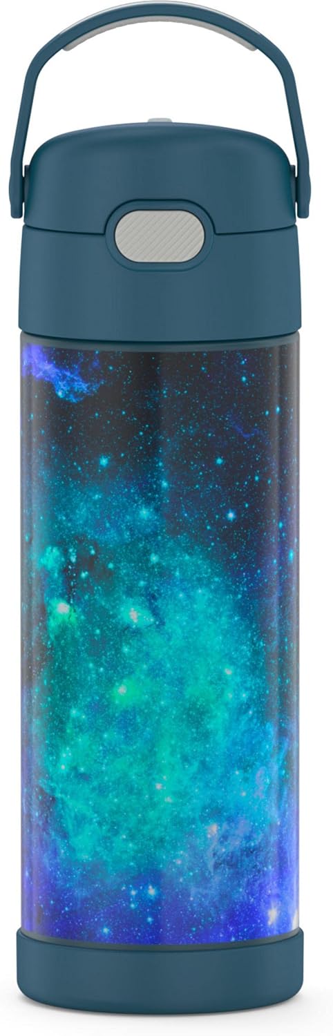 THERMOS FUNTAINER 16 Ounce Galaxy Teal & Matte Charcoal Stainless Steel Vacuum Insulated Water Bottles with Spout Lid 2-Pack