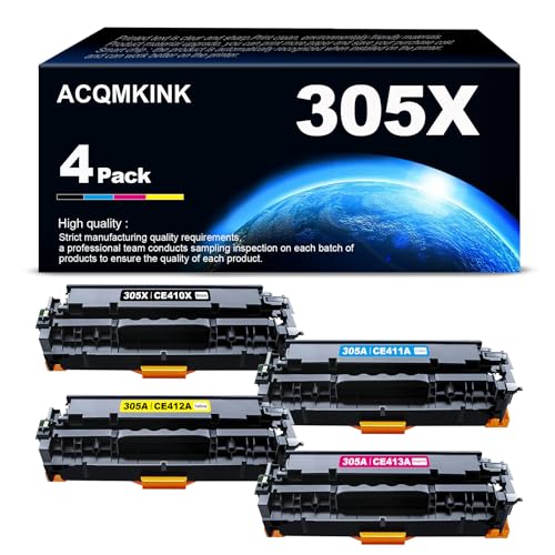 305A 305X Toner Cartridge 4 Pack Replacement for HP 305A 305X Black Cyan Magenta Yellow Pro 300 M351, MFP M375 Series; Pro 400 M451, MFP M475 Series | CE410X CE411A CE412A CE413A