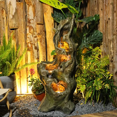 Outdoor Water Fountain 39.93 Inch Large Outdoor Water Fountain Garden Cascading Waterfalls Fountain Floor Standing Water Fountains Outdoor Water Fountain with Lights for Patio Deck Yard