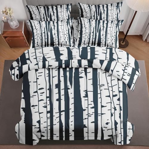 5 Pcs Comforter Set Twin Size, Tree Orange Leaves Bed in a Bag with Flat Sheet and Fitted Sheet for Kids and Adults, Autumn House Gnome Bedding Set with Pillowcase & Sham