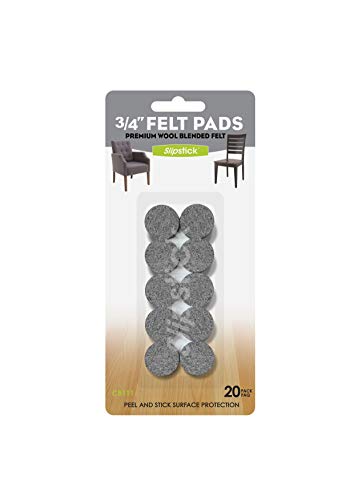 Slipstick Premium Wool Felt Furniture Pads/Floor Protectors (1 Inch Round Value Pack) includes 40 Heavy-Duty Felt Chair Leg Pads with Self-Stick Adhesive, Gray, CB115