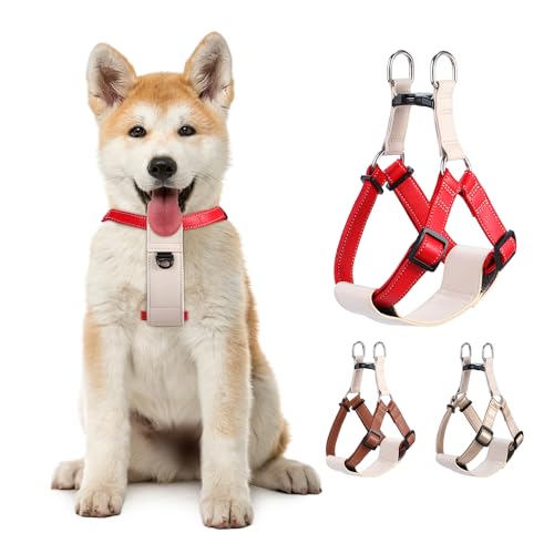 Microfiber Leather No Pull Dog Harness: Comfortable and Easy-to-Use Vest for Training and Walking Your Samll Medium Large Puppy or Dog (Brown, S)