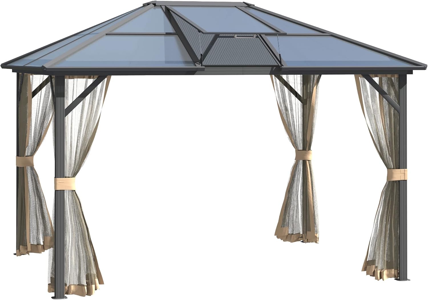Outsunny 10' x 12' Hardtop Gazebo Canopy with Polycarbonate Roof, Aluminum Frame, Permanent Pavilion Outdoor Gazebo with Netting, for Patio, Garden, Backyard, Deck, Lawn