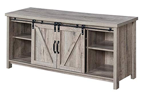 Convenience Concepts Blake Barn Door TV Stand with Shelves and Sliding Cabinets for TVs up to 60 Inches, Weathered Gray