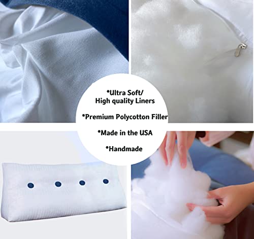 Triangular Reading Bed Rest Pillow Large Bolster Cushion Headboard Backrest Wedge Pillow with Removable Cover and Two Large Side Pockets (Beige, Queen: 59 x 8 x 20 inches)