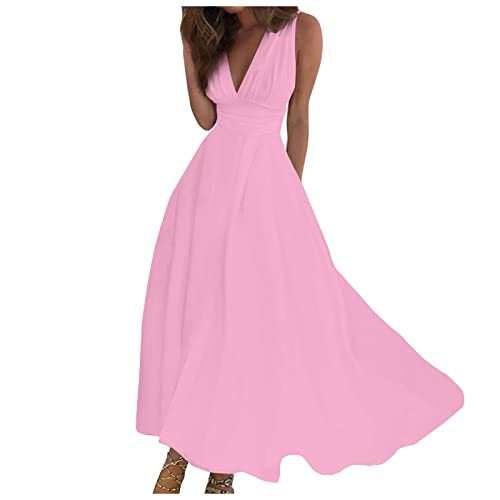 Sleeveless Dress Womens Fashion Maxi Loose V Neck Women's Outdoor Floral Print Weekend Line 2024 Swing Streetwear