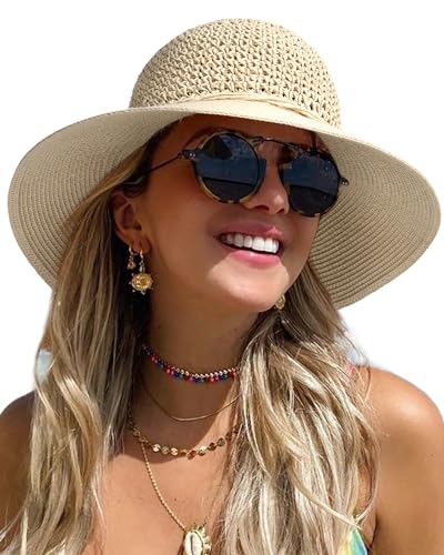 FURTALK Sun Hats for Women Beach Hat Wide Brim Handmade Straw Hat Breathable Foldable Packable Cap for Travel UPF