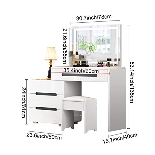 Vanity Table Set Deluxe White Dressing Table with Vanity Mirror Drawers Stool for Makeup Bedroom Jewellery Set (White+black 80x40cm) (White+black 90x40cm)