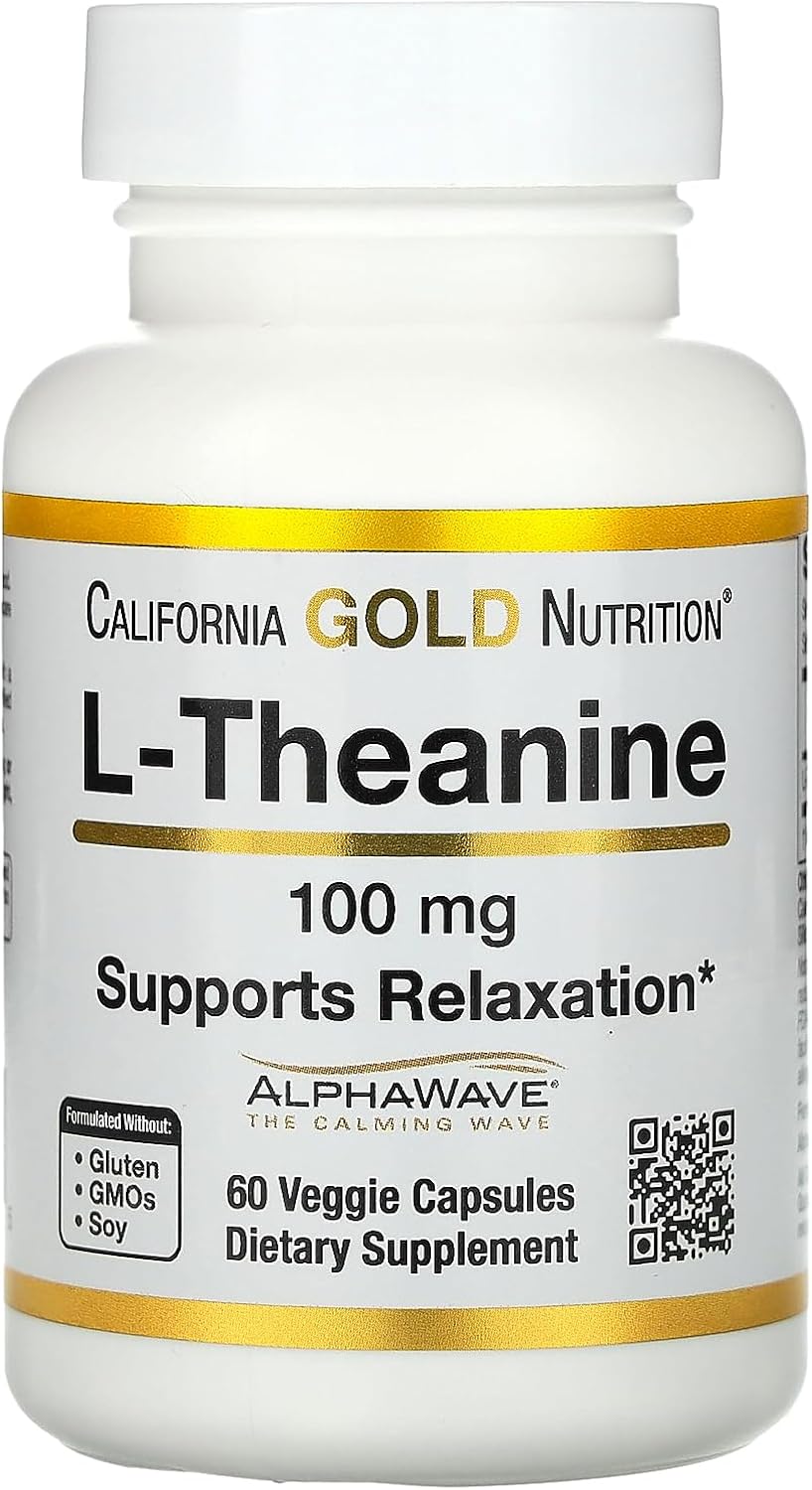 California Gold Nutrition L-Theanine, Featuring AlphaWave, 100 mg, 60 Veggie Capsules