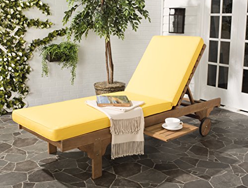 SAFAVIEH Outdoor Collection Newport Black/ Beige Cushion Built-in Side Table Adjustable Chaise Lounge Chair