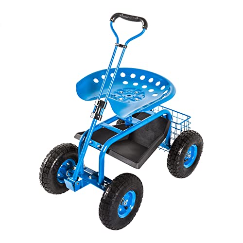 Garden Cart Gardening Workseat Rolling Gardening Cart Work Seat with Tool Tray and Storage Basket on Wheels Heavy Duty Scooter Gardening Planting