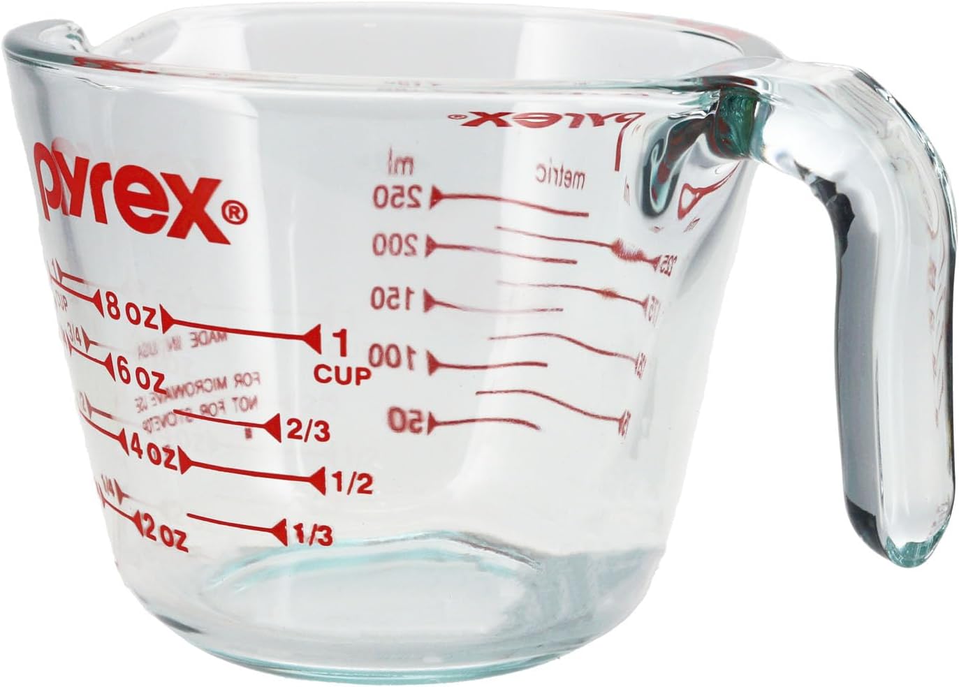 Pyrex Prepware 1-Cup Measuring Cup, Clear with Red Measurements