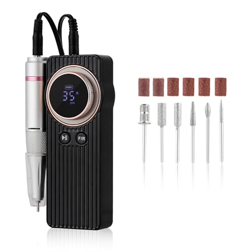Cordless Nail Drill Professional 35000 RPM, Rechargeable Electric Nail File Machine E File for Acrylic Nails Gel Polishing Removing, Portable Efile with Bits Kit for Manicure, Silver