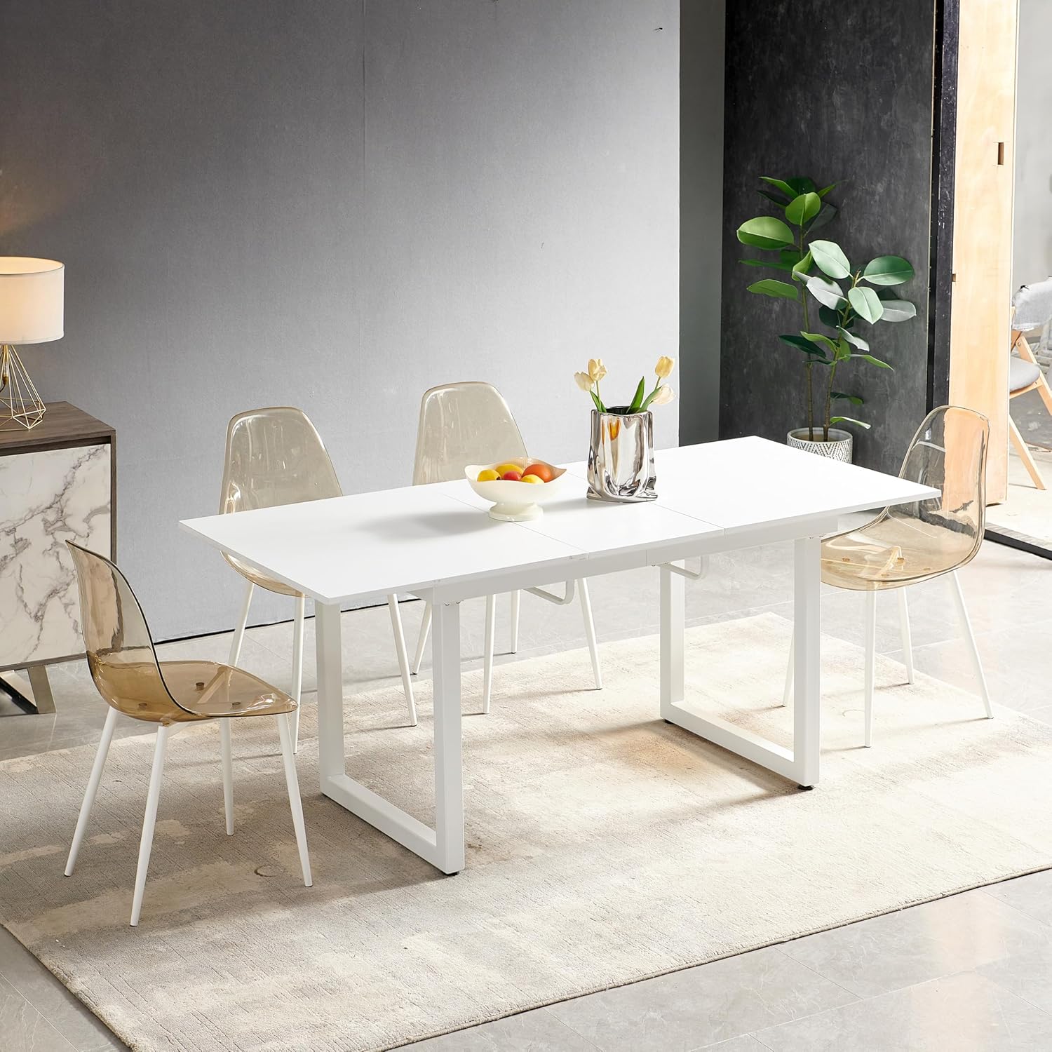 1+4, 5-Piece Dining Set, Mid-Century Brown Dining Table with Metal Legs and MDF Top, Seats 4-6 People