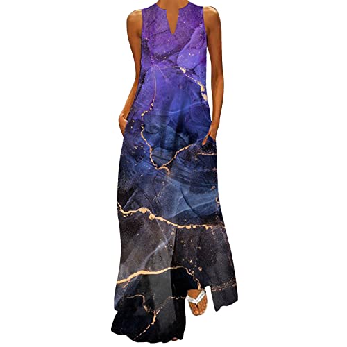 Summer Dresses for Women 2024 Elegant Trendy Sleeveless Beach Floral Print Dresses Casual Flowy V Neck Long Sundress