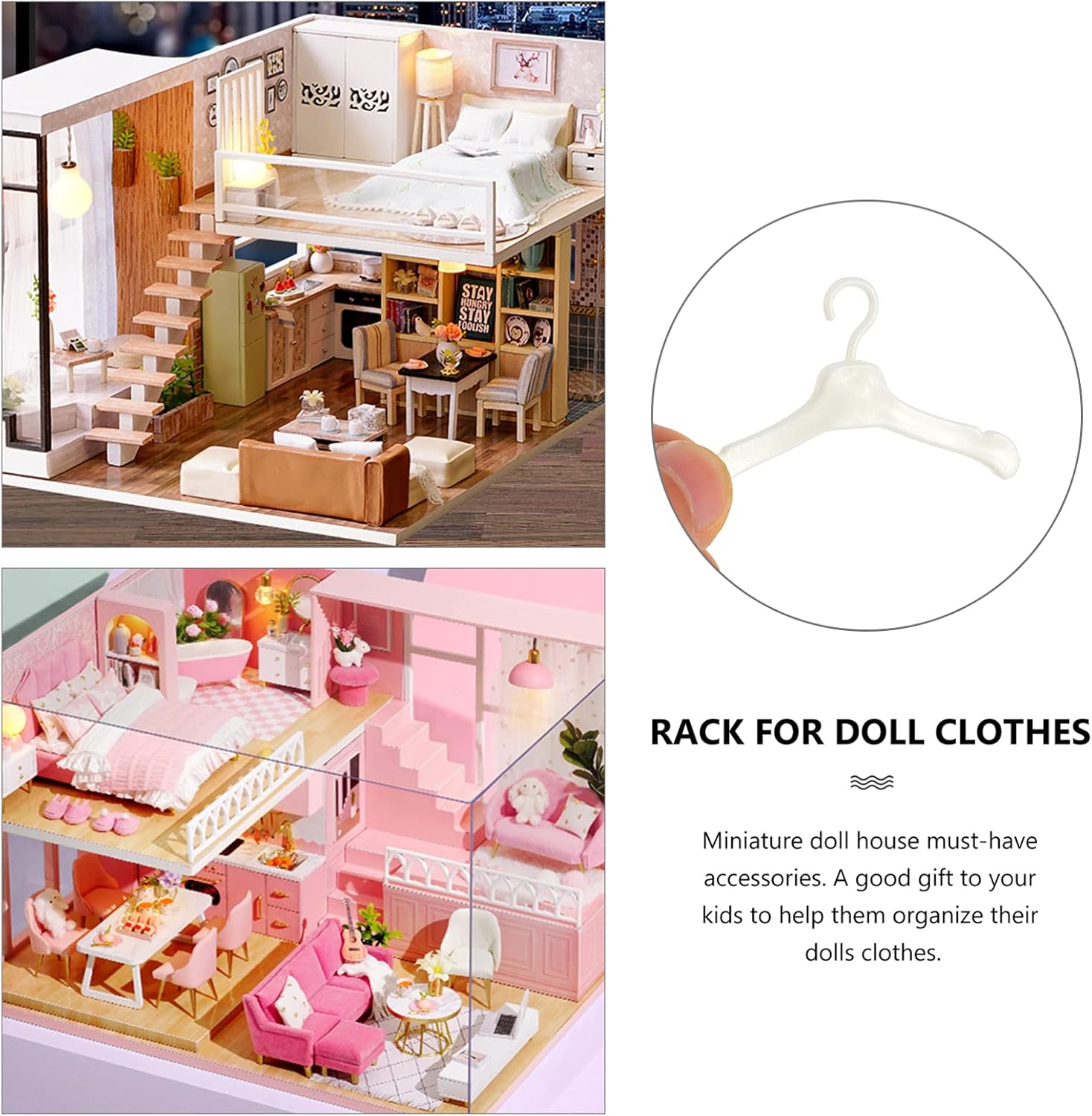 50pcs Doll Hanger Mini Hanger Toys Doll Gown Hangers Holder Miniature Dress Hanger Miniature Coat Hanger Girl Outfit Doll Clothes Hanger Rack Wardrobe Plastic Key Hook White Baby