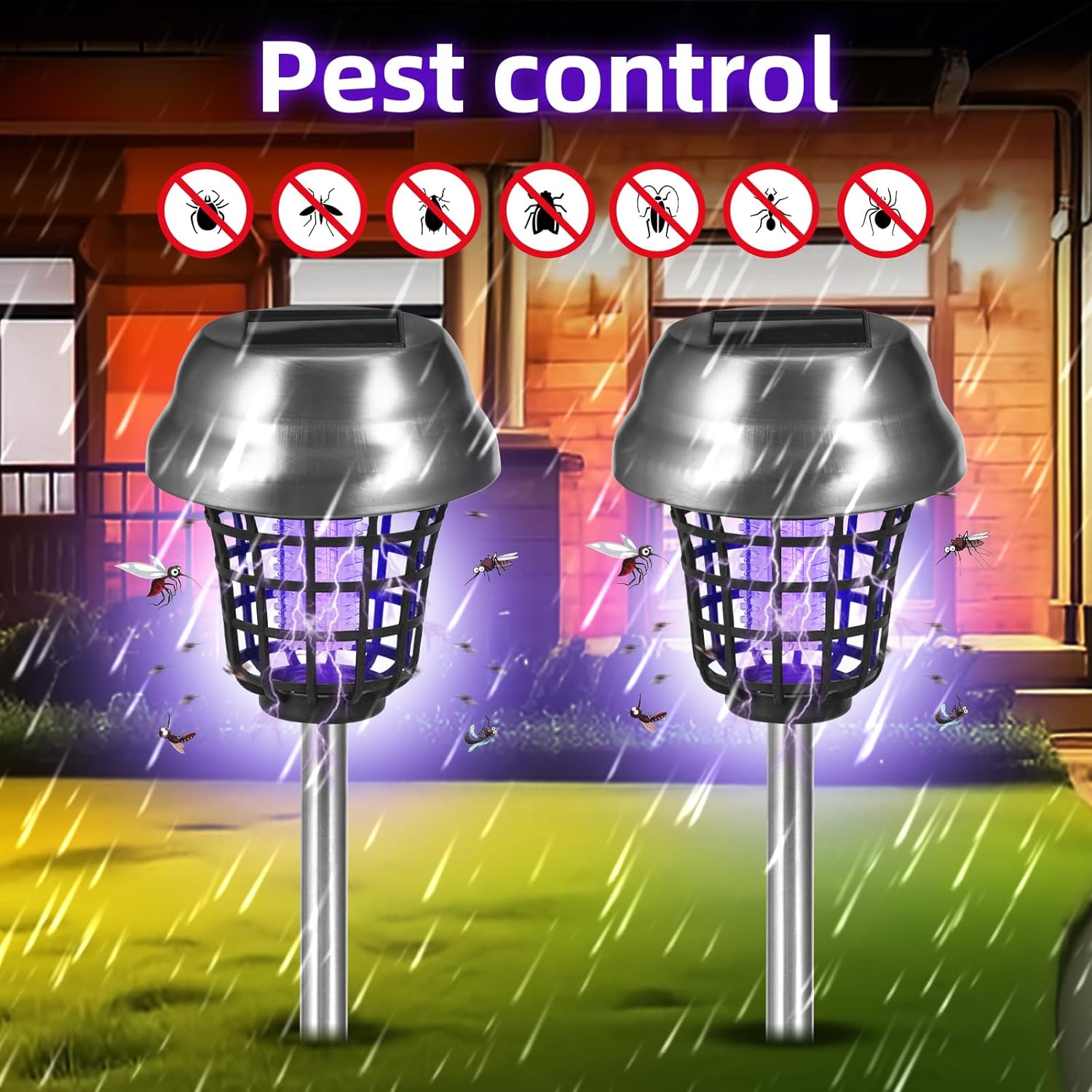 Solar Bug Zapper Outdoor Mosquito Zapper 2 in 1 Mosquito Killer Lamp for Patio Backyard Garden Pathway Insect Mosquito Repellent purple and White Light (2)