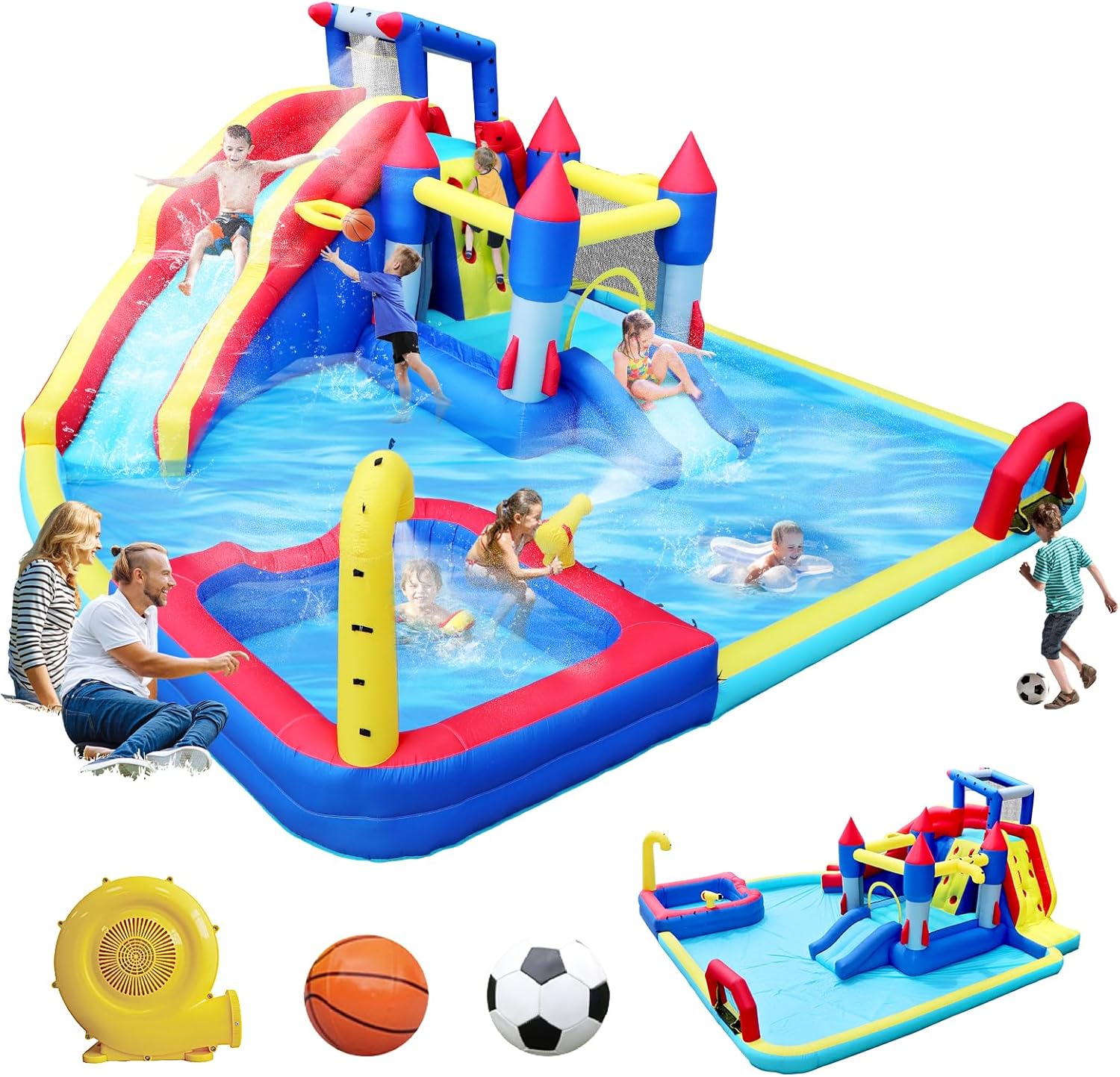 10 in1 Inflatable Water Slide for Kids Backyard 10 in1,19ft L x 7ft W x 8ft H,Bounce House for Kids with Blower,Blow Up Water Slides for Backyard,Inflatable Pool Slide,Inflatable Water Park,Party Gift