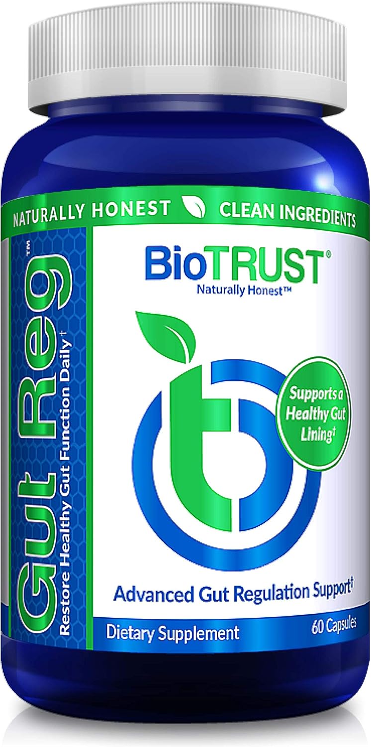 BioTrust Gut Reg Supports a Healthy Gut Lining, Helps Restore Gut Health and Helps Relieve Occasional GI Discomfort with PepZin GI, L-Glutamine and Ginger Extract, Non-GMO, Gluten-Free (60 Capsules)