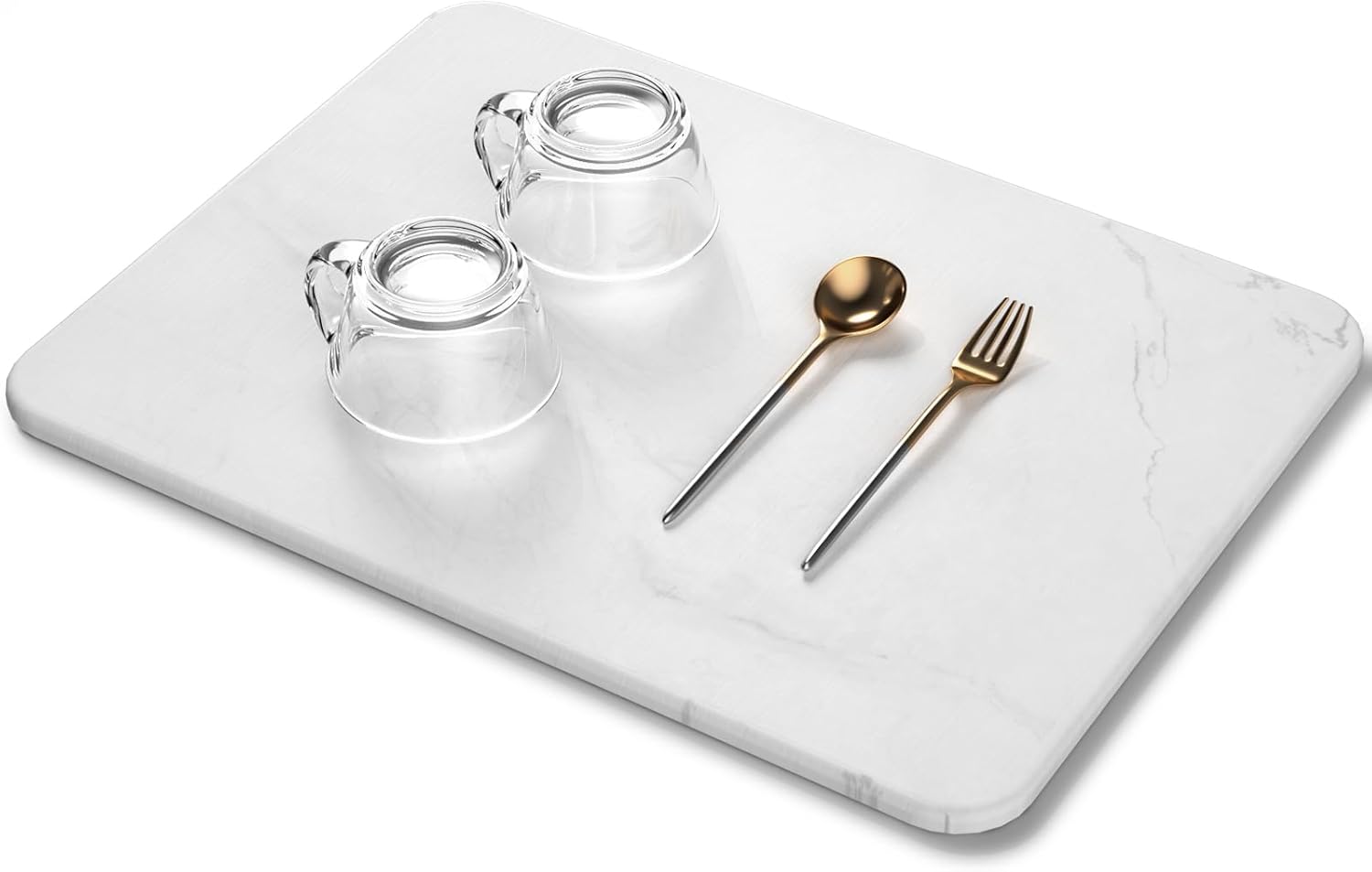 Stone Dish Drying Mat for Kitchen Counter, Super Absorbent Diatomaceous Earth Stone Mat, Heat Resistant Dish Drying Pad, Eco-Friendly Non-Slip Rack Tableware Mat (16x12 inch, White Marble)