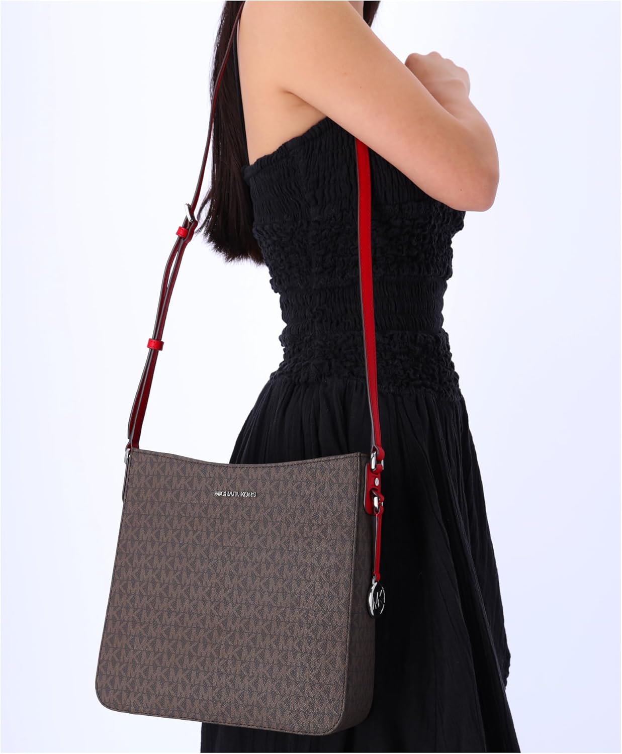 Michael Kors Jet Set Travel Large Messenger Bag Crossbody Brown MK Bright Red