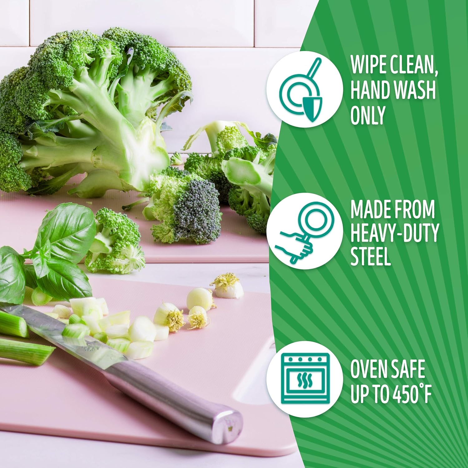 GreenLife Soft Grip Healthy Ceramic Nonstick, 16 Piece Cookware Pots and Pans Set, PFAS-Free, Dishwasher Safe, Soft Pink & 2 Piece Cutting Board Kitchen Set, Dishwasher Safe, Extra Durable, Soft Pink