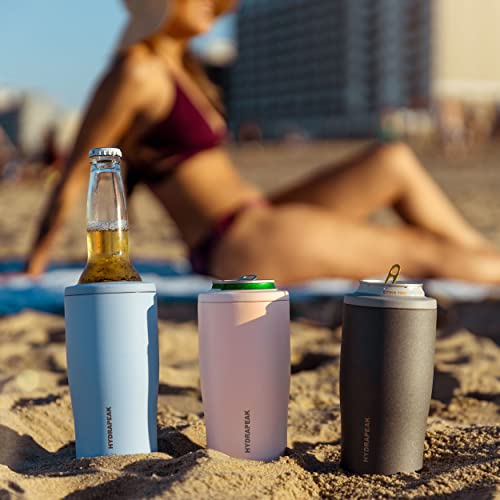 Hydrapeak 4-in-1 Insulated Bottle and Can Cooler - Fits 12 oz Slim Cans, Standard 12 oz Cans, and 12oz Beer Bottles | Stainless Steel Double Wall Vacuum Insulated Universal Can Cooler (Black Leopard)