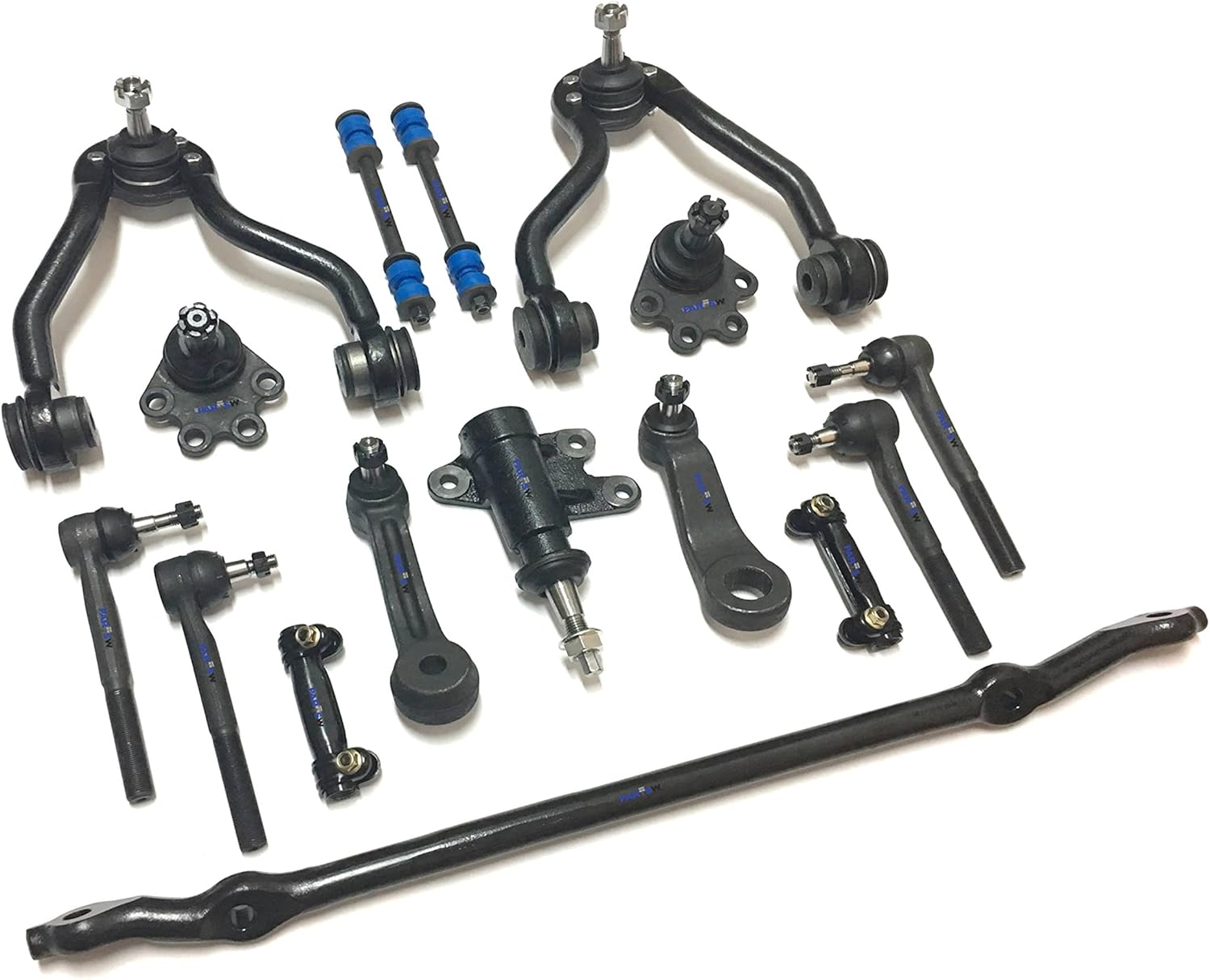 PartsW - 16 Pc Suspension Kit Adjusting Sleeves Tie Rod Ends Ball Joints (Bolt On Types) Idler & Pitman Arms Sway Bars Upper Control Arms